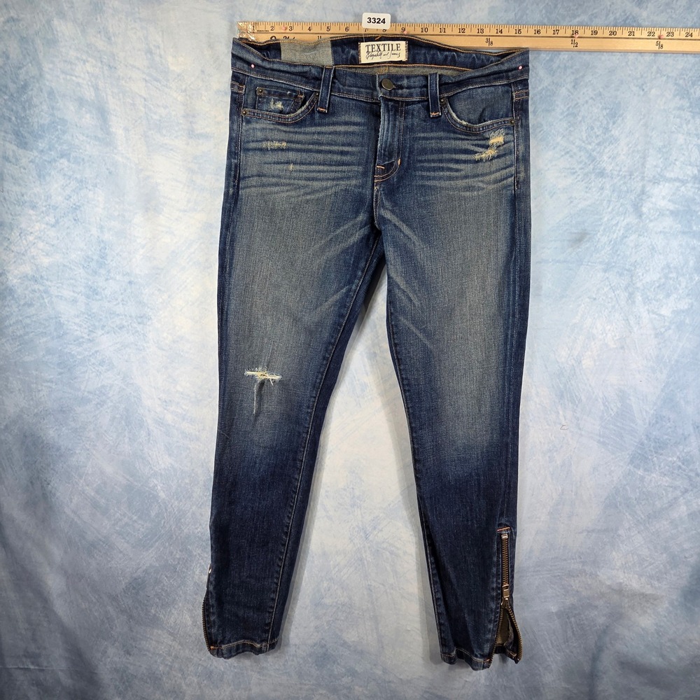 Textile Elizabeth and James Davis Skinny Jeans Ankle Zip Distressed Blue Size 29